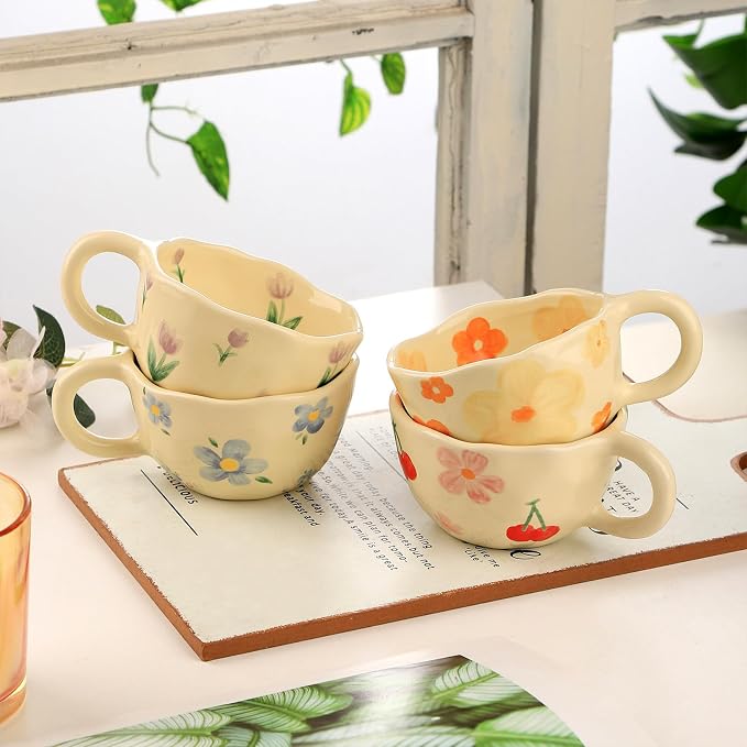 VanEnjoy Ceramic Cup, Cute Coffee Mug, Strawberry Mug, Aesthetic Coffee Mug, Retro Flower Mug, Ceramic Tea, 10oz/300ml for Tea Coffee, Milk and Oatmeal - Image 6