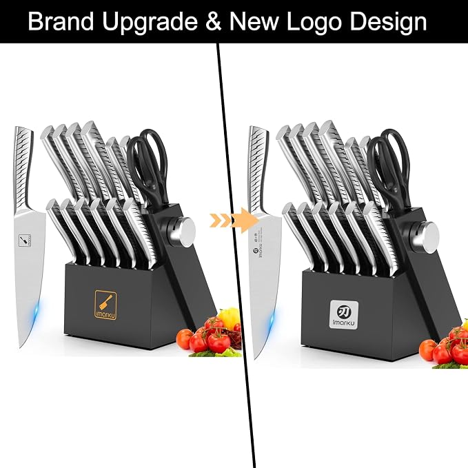 imarku® Knife Set,14-Piece Knife Sets for kitchen with block,Premium One-Piece Kitchen Knife Set with Sharpener,High Carbon Stainless Steel Knives Set for Kitchen,Dishwasher Safe,Black - Image 7