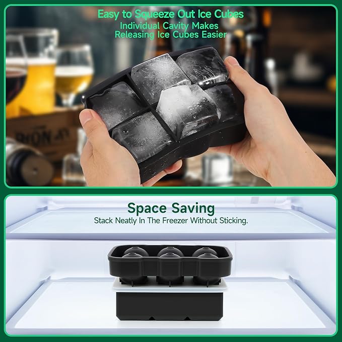 Silicone Ice Cube Tray, Easy Release Flexible Ice Cube Tray with Removable Lid, 24 Ice Cub Per Tray for Whiskey, Freezer, Cocktail, Reusable & BPA Free (6 Square+Circle)