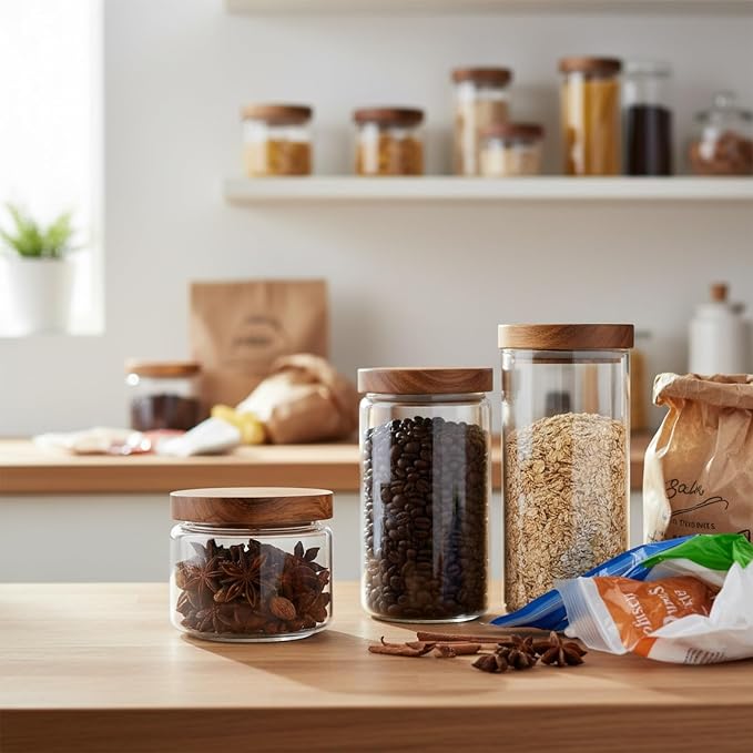 Clear Glass Storage Jar with Acacia Wood Lid for Pantry Organization - High Borosilicate Kitchen Canister - Image 3