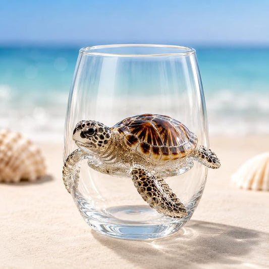 12oz Artisanal Blue Ringed Octopus Glassware, 3D Ocean Animal Artisan Glassware Collection For Fresher Sips, Coastal Elegance & Elevated Home Bar Vibes (Turtle) by Unknown