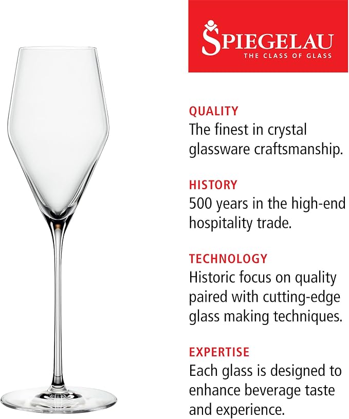 Spiegelau Definition Champagne Flutes, Elegant Crystal Champagne Glasses Gift Set, Perfect for Prosecco, Sparkling Rose, Mocktails, Home Bar Accessories, Housewarming, Wedding Gifts, 9 oz, Set of 2 - Image 2
