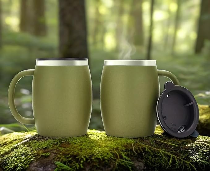 Stainless Steel Insulated Coffee Mugs Set of 2 (14oz) – Double Wall Coffee Cups With Spill Resistant Lid & Strong Handle, Shatterproof Cups for Cold Drinks, Hot Beverages, Indoor & Outdoor Use - Image 5