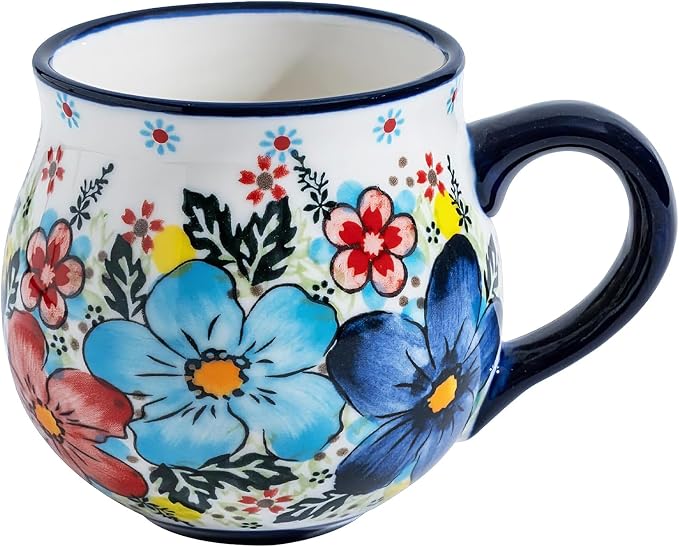 ALMA 12oz Handpainted Flowers Ceramic Coffee Mug | Microwave & Dishwasher Safe, Ideal for Morning Coffee Tea, Home Kitchen Dining Room Display, For Home Makers & Women by HandmadePotteryForHome