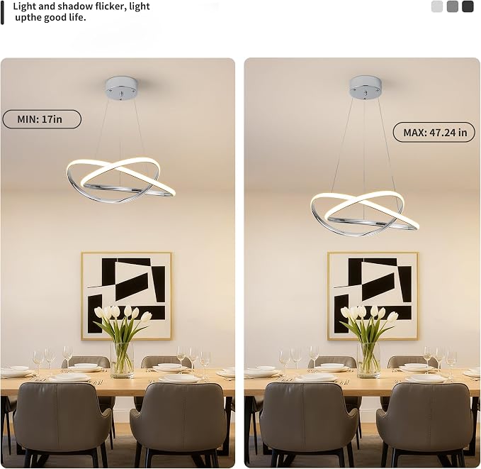 Modern LED Chandelier for Dining Room Pendant Light Fixture 40W | 5CCT/2700K-5000K,Dimmable,For Bedroom,Living Room,Dining Room,Kitchen,Kids Nursery,Home Office - Image 5