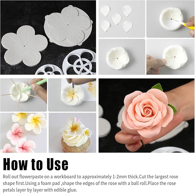 KALAIEN 11pcs set Rose Flower Cutters Set Sugar Paste Baking Mould Cookie Pastry Plunger Cutter Kitchen Tool