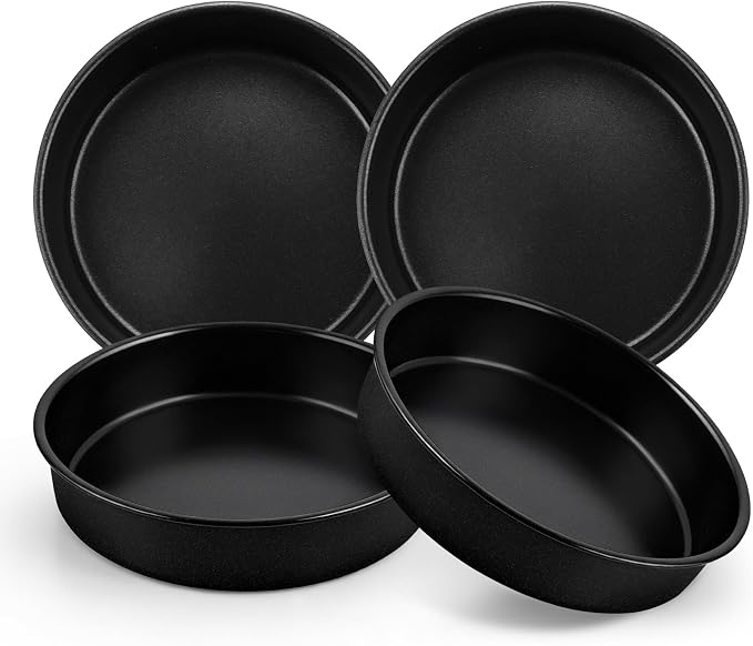 P&P CHEF 9 Inch Cake Pan Set of 4, 4 Pcs Nonstick Round Cake Baking Pans | Stainless Steel Core & Non-stick Coating, Layer Cakes Tin for Cooking, Ideal for Birthday Wedding, Oven & Dishwasher Safe by PPCHEF