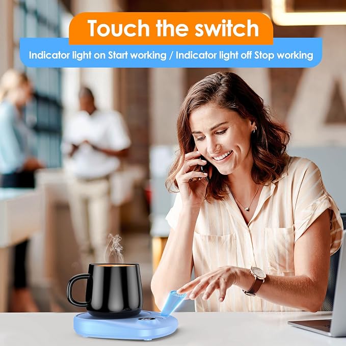 Coffee Mug Warmer - Fastest Heating & Highest Temperature, Coffee Cup Warmer for Desk Auto Shut Off, 4 Temp Settings & 1-12H Timer, Smart Electric Beverage Warmer for Coffee, Tea (Blue) - Image 2