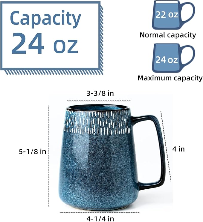 24 oz Large Ceramic Coffee mugs, Extra Large Cup, Big Handle (star blue) | Extra Large Tea and Coffee Cups, Large Handle Coffee Mug for Office and Home, Microwave and Diahwasher Safe - Image 2