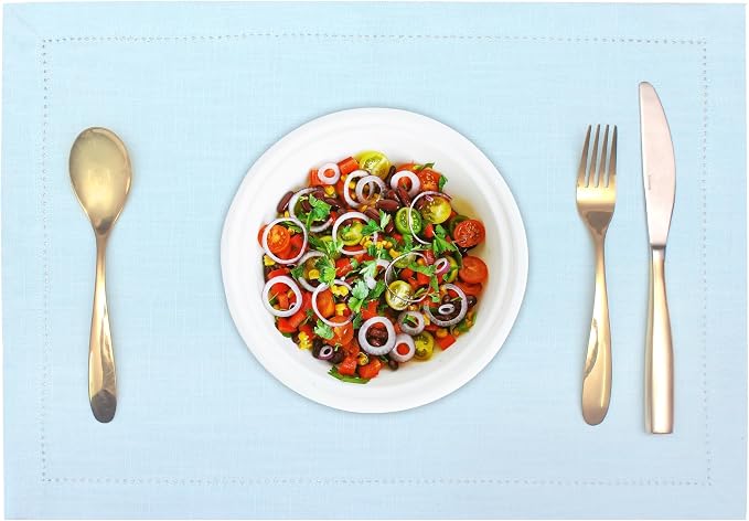 Urban Villa Two Tone Placemat Cotton Tablemat 14x20 (Set of 6) Sky Blue - Image 2
