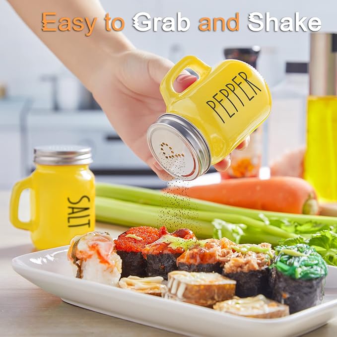 Yellow Salt and Pepper Shakers Set - Yellow Kitchen Decor and Accessories for Home Restaurants Wedding - Glass Salt and Pepper Set for Cooking Table, RV, BBQ, Easy to Clean & Refill - Image 4