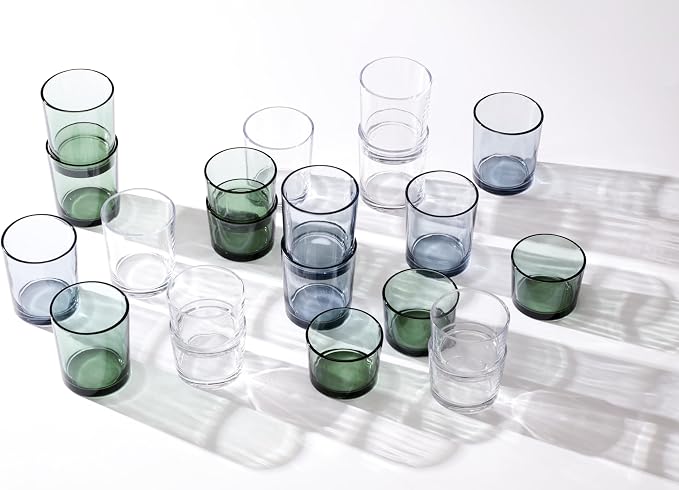 Oneida Stackables Blue Drinking Glasses, Set of 12 | glass, dishwasher safe | 6 short 8.5oz and 6 tall 14oz glasses | vibrant blue stackable design | 2.5 inch - Image 7