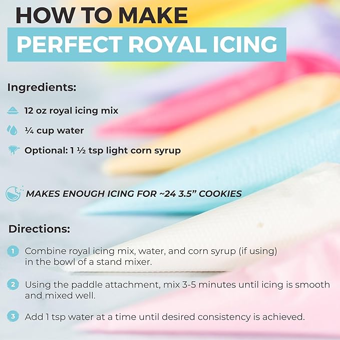 Royal Icing Mix (12oz) Premium Royal Icing for Sugar Cookies, Easy to Use, Achieve the Perfect Consistency, Tastes Amazing, Naturally Flavored, Certified Gluten Free, Non-GMO Sourced
