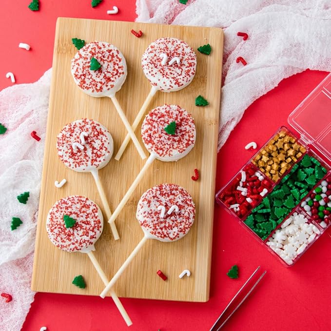 Sweets Indeed Christmas Sprinkle Tackle Box – 2.53 oz | Festive Holiday Sprinkles with Gold Stars, Green Trees, Candy Canes, White Snowflakes & Red-Green Chocolates | Holiday Baking & Cookie Decorating Kit