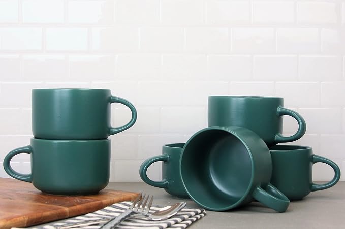 10 Strawberry Street Wazee Matte 4.75"/22 oz Oversized Mug, Set of 6, Emerald Green - Image 3