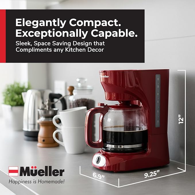 MUELLER HOME 12-Cup Red Coffee Maker | Borosilicate Carafe, Auto-Off, Reusable Filter, Anti-Drip, Keep-Warm Function - Image 7