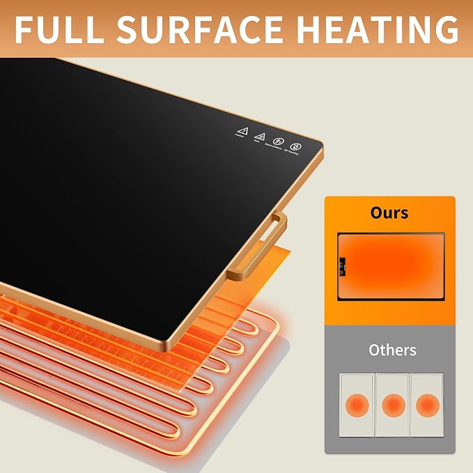 Warming Trays for Buffets Party, 32"x18", Tempered Glass Food Warmer, Black | Keep Food Warm, Gold Handles Food Warming Mat for Daily Use, With Thermostat, Button Temperature Control, Full Surface Warm - Image 7