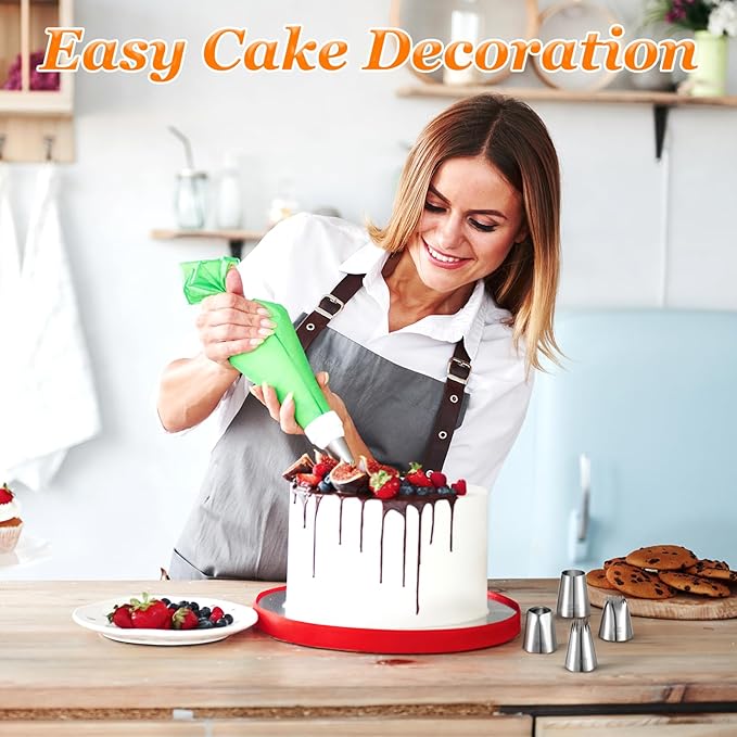 4PCS Extra Large Piping Tips Set, Stainless Steel Round Piping Tip, Frosting Icing Tips, Large Star Square Wide Jumbo Pipings Tip for Cupcakes Cakes Cookies