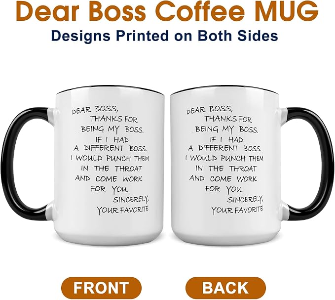 Dear Boss Mug Punch Throat,Worlds Best Boss Mug,Funny Coffee Cup | 15oz Ceramic Office Cup,Funny Coffee Mugs, Gifts for Work, Funny Office Cups,Thank You Gifts for Manager,Work Anniversary - Image 2
