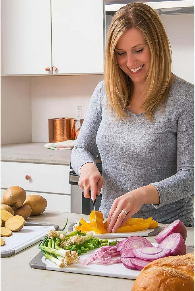 Cutting Boards for Kitchen - BPA-Free Chopping Board - Different Sizes & Non Slip Handles - Reversible, Large Cutting Board Set - Unique Gifts for Cooks Who Have Everything - 3-Pack Gray/Gray - Image 9