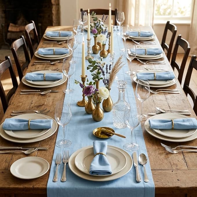 Urban Villa Table Runner Cotton Heavier Quality 14x72 SkyBlue by CottonTrends