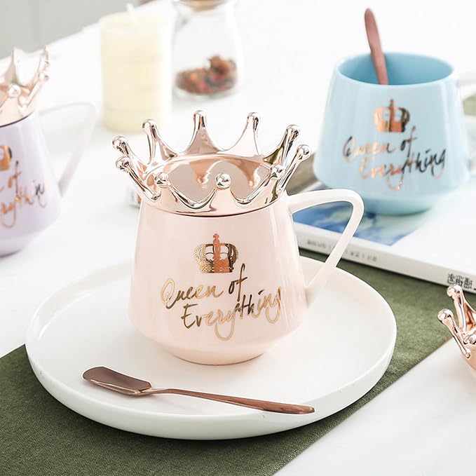 Arawat Queen of Everything Mug with Lid Crown 12 oz Queen Elizabeth Cup Gift Blue Ceramic Mugs Birthday Gifts for 20 30 40 50 60 70 Women Gift for Girlfriend Girls Mom Valentine's Day Gifts for Women - Image 5