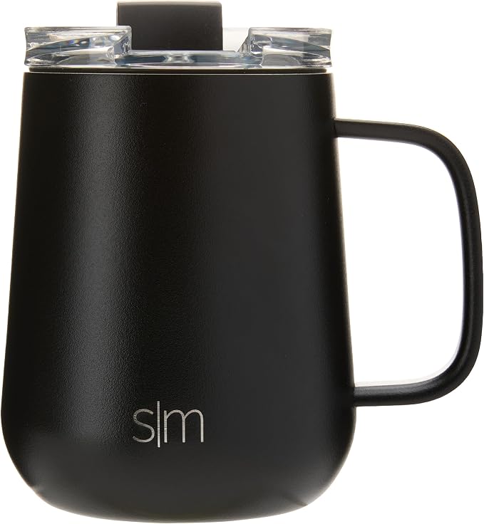 Simple Modern Voyager Signature Mug | Travel Coffee Tumbler with 360° Lid and Handle | Ceramic-Lined Insulated Stainless Steel Iced Cold Brew Cup | 12oz, Midnight Black by Unknown