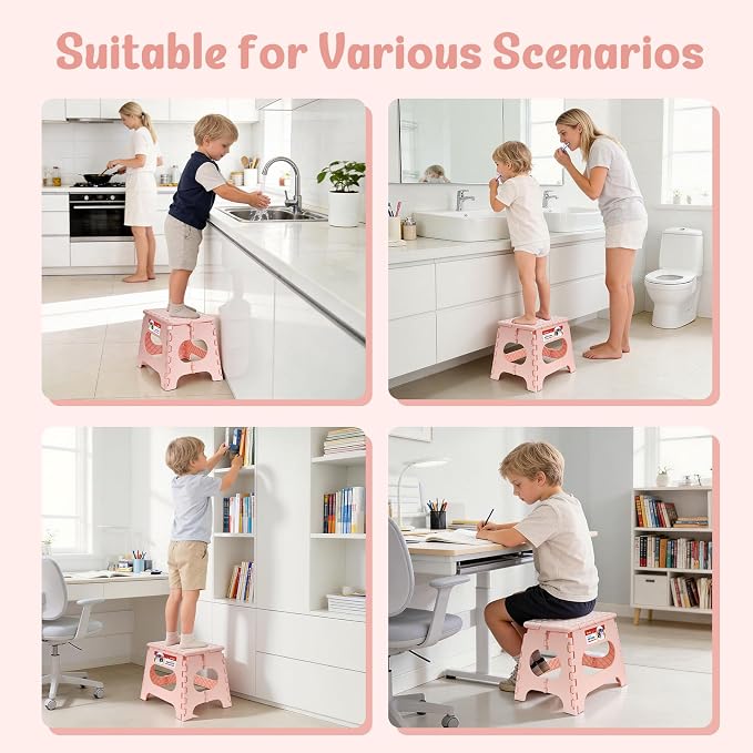ACSTEP 11" Folding Step Stool for Kids, Non-Slip Foldable Stool, Light Pink | Heavy Duty Collapsible Foot Stool, Lightweight with Built-in Handle, Holds 300 lb for Adults Kitchen Bathroom Bedroom Outdoor - Image 3