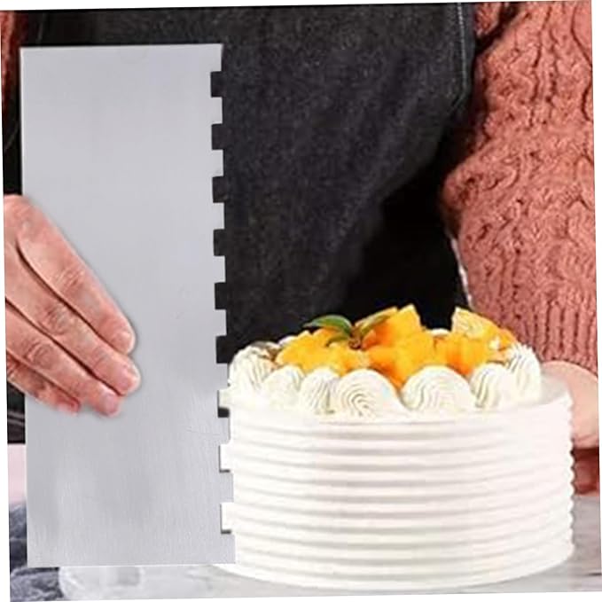 Cake Scraper 2Pcs Stainless Steel Cake Smoother Double-Sided DIY Icing Smoother 4 Pattern Scraper Kitchen Bakery Decorating Tools