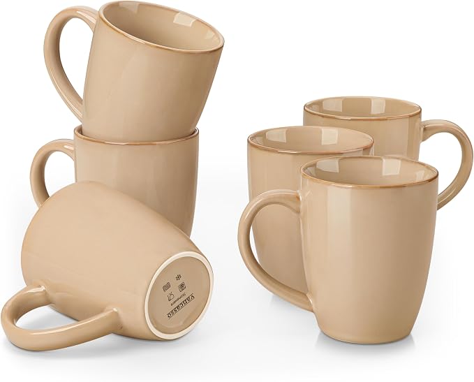 vancasso PLAYA Ceramic Coffee Mug Set of 6, 16 Oz Tea Cups with Handle for Latte, Tea, Cappuccino, Milk, Cocoa, Microwave&Dishwasher Safe, Brown by vancasso