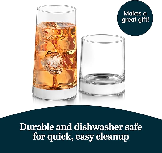 Libbey Cabos 16-Piece Rocks and Tumbler Glasses Set, Angled Glass Cups Set for Water, Juices, and More, Dishwasher-Safe Modern Glassware - Image 5