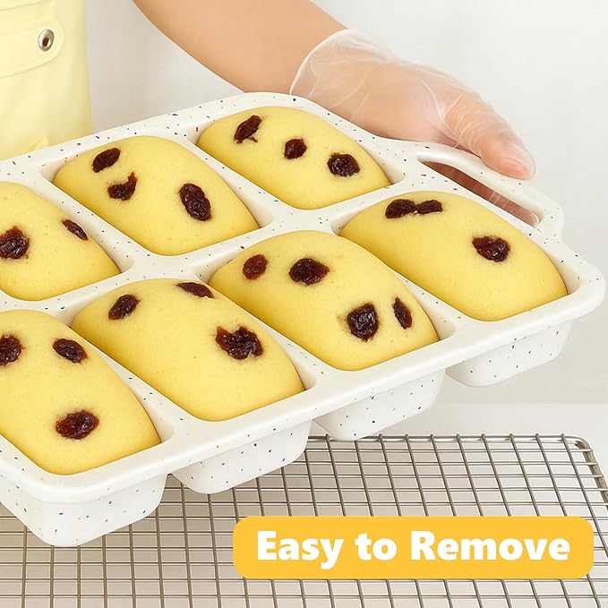 1PCS Silicone Mini Loaf Pans with Metal Frame, 8 Cavity Mini Bread Banna Loaf Pans, Nonstick Small Bread Pans for Baking, Tiny Meatloaf Pan with Metal Reinforced Frame for Brownie, Butter (1, Cream)