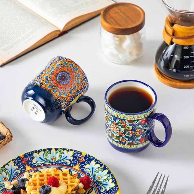 vancasso Simi Boho Coffee Mugs Set of 6, 14 oz Ceramic Mugs with Handle, Colorful Porcelain Cups Microwave Dishwasher Safe, for Latte Tea Cappuccino Cocoa Hot Chocolate - Image 9