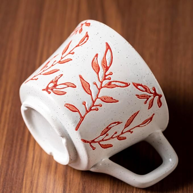Ceramic Mug 11 oz Unique Luxurious Cup, Mug for Coffee Milk Latte Cappuccino Tea, Office Home Dishwasher Microwave Freezer Safe Stoneware Handmade Minimalis Cup Red - Image 2