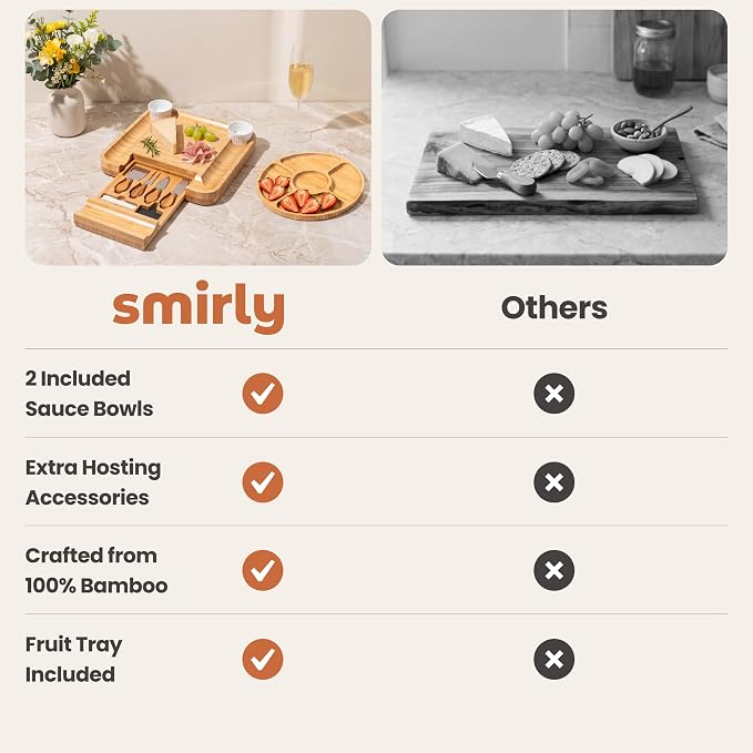 SMIRLY Charcuterie Board Set with Serving Accessories, Bamboo | Housewarming, Wedding, Bridal Shower and Birthday Gift for Women, Ideal for Movie Nights, Entertaining and Family Gatherings - Image 6