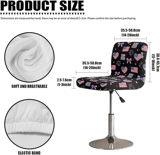 USA Flag Black Bar Stool Covers 250th Anniversary Patriotic Counter High Swivel Chair Covers Anti Dust Stool Chair Seat Covers for Club Kitchen Dining Room Bistro Cafe - Image 7