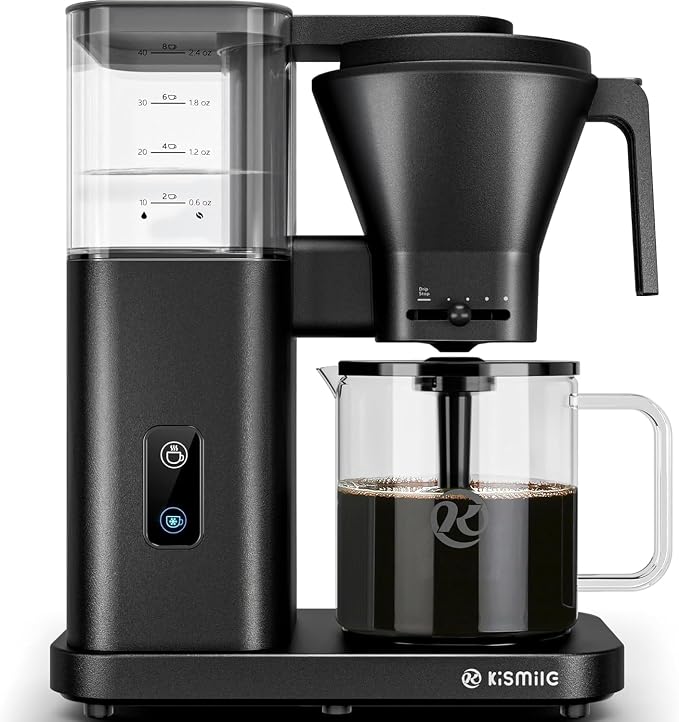 Kismile SCA-Certified 8-Cup Drip Coffee Maker with Pour-Over Control | 3-Second Heating at 197–205°F, Adjustable Flow, Removable 1.25L Water Tank, 20-Min Cold Brew and 40-Min Keep Warm by Kismile
