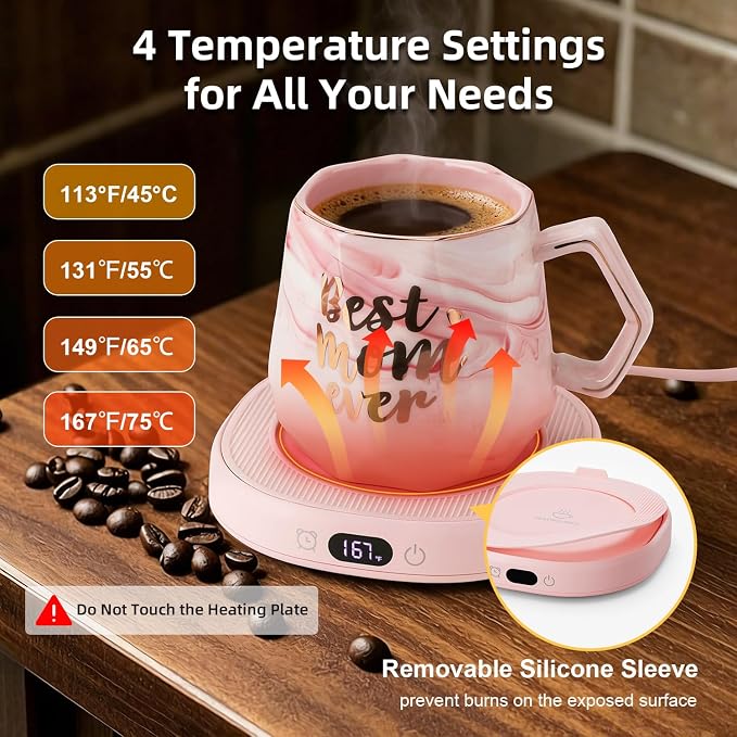 Coffee Mug Warmer & Best MOM Ever Mug Set, Smart Heated Electric Cup Warmer for Desk Office, 4 Temperature Control Beverage Tea Coffee Warmer, 8h Auto Shut Off Candle Plate, Women Mom Gifts from Son - Image 3