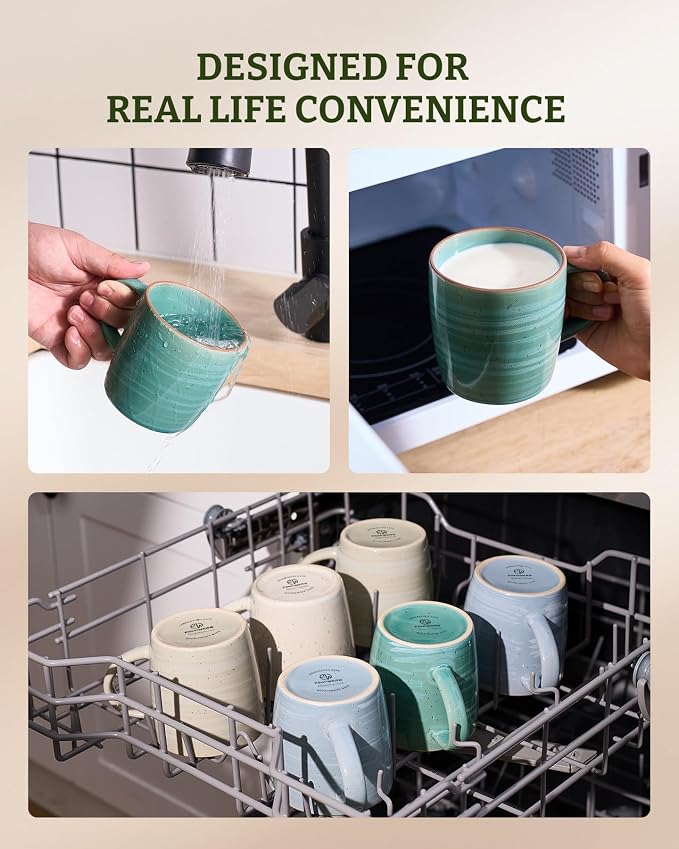 famiware Coffee Mugs Set of 4, Meteor 13 oz Ceramic Mug Cup Set with Handle for Coffee, Tea, Cappuccino, Latte, Milk, Peacock Green - Image 5