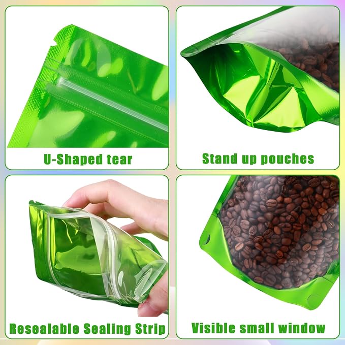 150 Pcs Mylar Bags for Food Storage, 5x8 Mylar Bag with Window Stand Up, Small Holographic Resealable Bags Smell Proof Bag Food Packaging for Small Business Freeze Dried Candy Jewelry Foil Packaging - Image 8