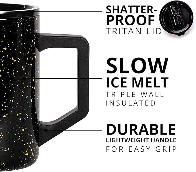 Elemental Insulated Coffee Mug - Triple-Wall Stainless Steel Summit Travel Cup for Hot and Cold Drinks - Thermal Coffee Mug with Lid and Handle for Camping, Office & Travel 16oz - Black Speckle - Image 4