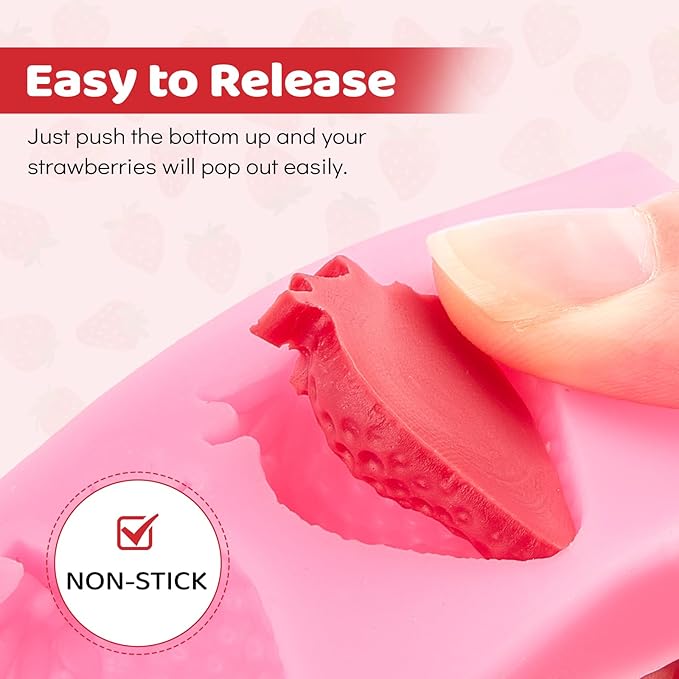 4 Pcs Strawberry Fondant Molds, Strawberry Chocolate Molds, 3D Flower Fruit Silicone Baking Molds for Cake Decoration, Cupcake Topper, Candle, Clay, Wax Making
