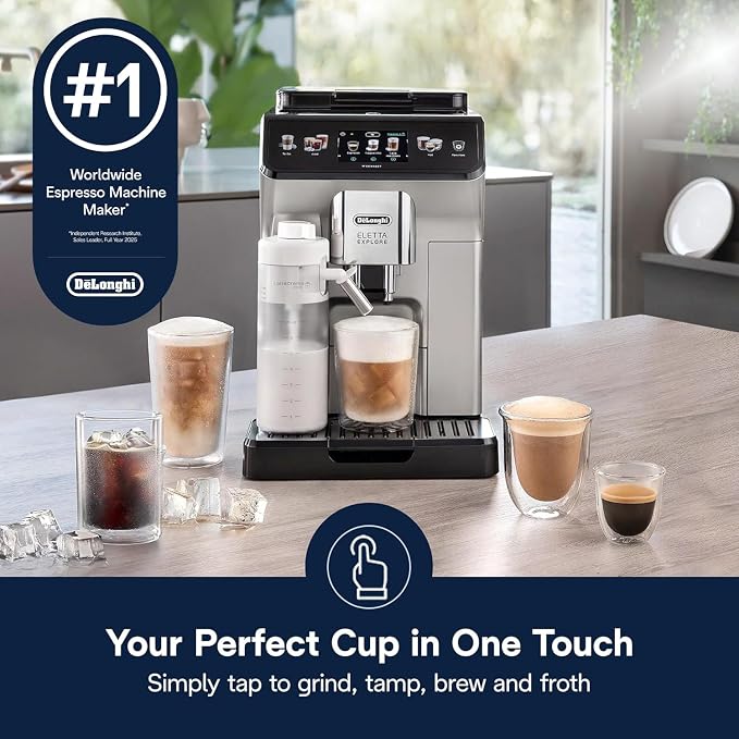 De'Longhi Eletta Explore Espresso Machine with Coffee Grinder, Milk Frother | #1 Worldwide Espresso Machine Maker, 50+ One-Touch Recipes, Travel Mug, Hot & Cold Frother, Built-in Grinder, 4 User Profiles - Image 2