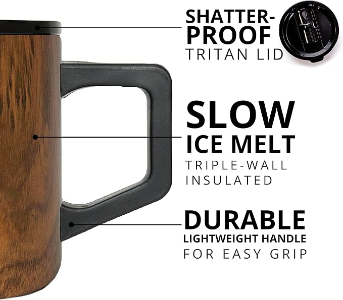 Elemental Insulated Coffee Mug - Triple-Wall Stainless Steel Summit Travel Cup for Hot and Cold Drinks - Thermal Coffee Mug with Lid and Handle for Camping, Office & Travel 12oz - Teakwood - Image 3