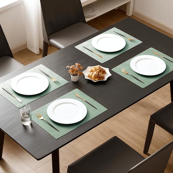 MOSAYT Vinyl Placemats Set of 6-12 X 17 Inch - Faux Leather 100% Waterproof Oil-Proof Wipeable PU Place Mats, Heat Resistant Reversible Table Mats for Kitchen, Dining, Outdoor, Green - Image 2