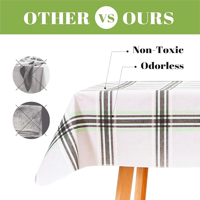FIFTY FEET 70 * 52 Inch Rectangle Tablecloth, Vinyl Tablecloth with Flannel Backing for Rectangle Tables Waterproof, Spill Proof Plastic Picnic Table Cover for Dining/Camping/Indoor/Outdoor(Plaid-C) - Image 6