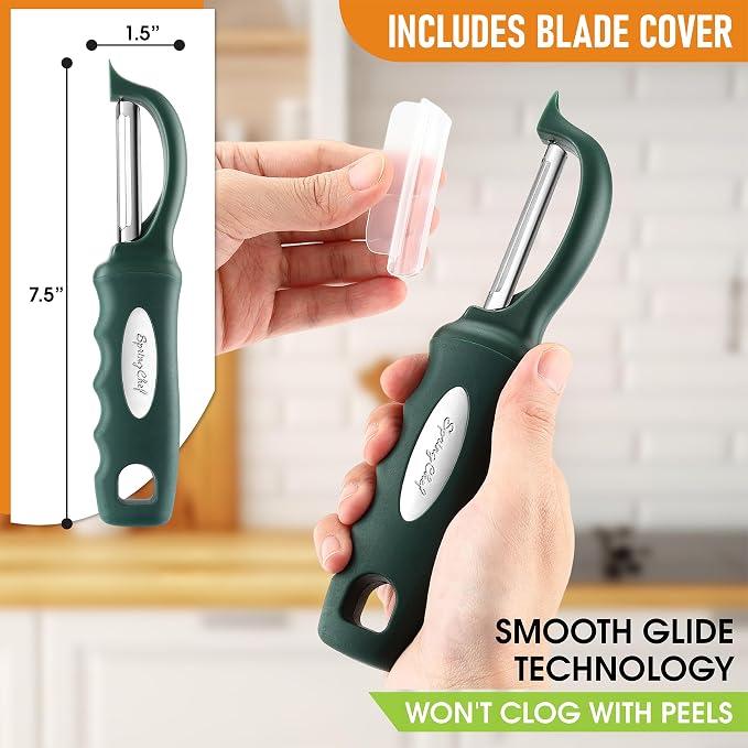 Spring Chef Swivel Potato Peeler w/Soft Grip Handle, Set of 2, Pine Green | Premium Vegetable Peeler w/ Sharp Stainless Steel Blades, Multifunctional Food Peeler for Apple, Carrot, Cucumber, Fruit - Image 3