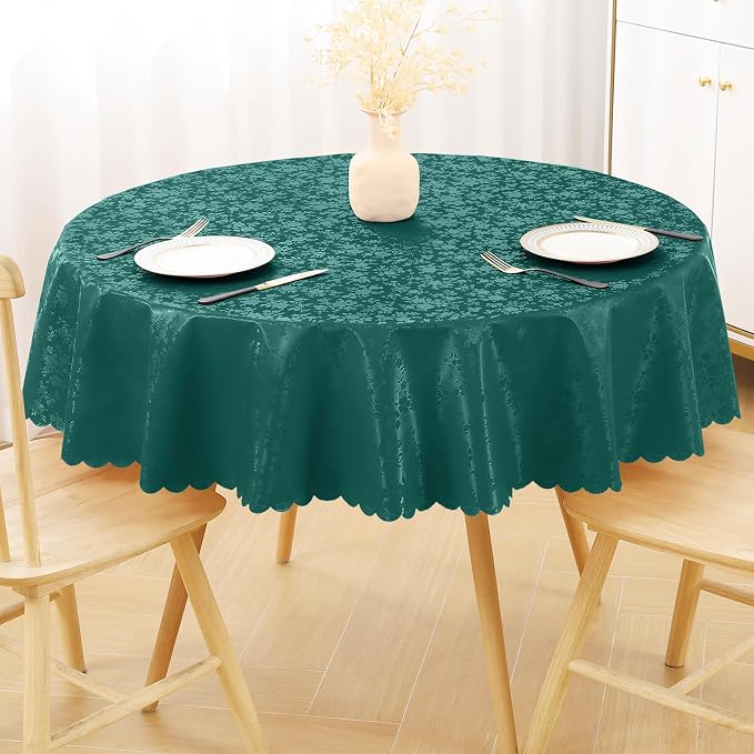 Smiry Round Waterproof Heavy Duty Vinyl Tablecloths, 60 x 60 Inch | Wipeable Washable Floral Embossed Table Cover for Kitchen and Dining Room, Indoor & Outdoor Use, Green by Smiry