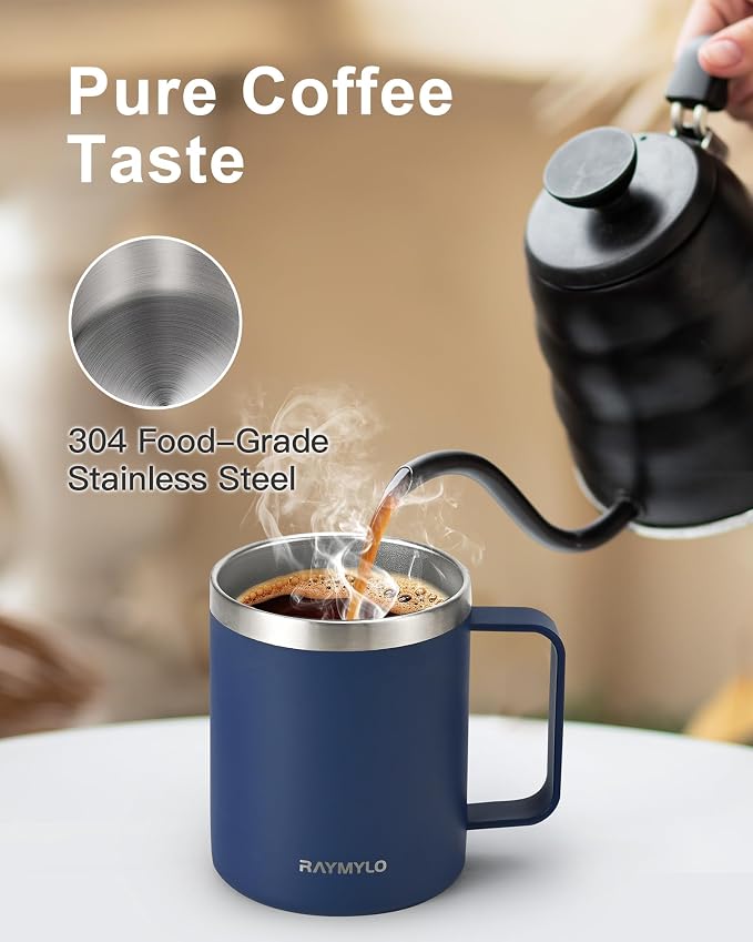 RAYMYLO Insulated Coffee Mug 12 oz, Spill-Proof & Detachable Slider Lid | Double Wall Stainless Steel with Thorough Clean Lid & Handle, Cold for 9 Hrs, Suitable for Camp Home Office - Image 4