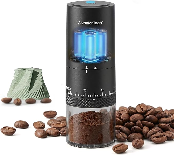 Portable Electric Burr Coffee Grinder - Cordless Rechargeable Coffee Grinder with Ceramic Conical Burr, USB-C, Ultra Quiet <65dB, 38 Adjustable Settings, Travel Coffee Grinder for Camping Office Home by Unknown